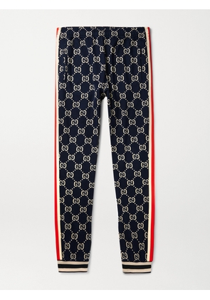 Gucci - Tapered Striped Logo-Intarsia Cotton Track Pants - Men - Blue - XS