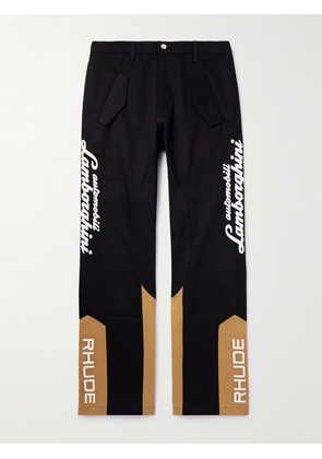Rhude - Lamborghini Printed Panelled Straight-Leg Cotton-Twill Trousers - Men - Black - XS