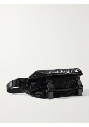 SAINT LAURENT - Logo-Embroidered Glossed-Shell and Canvas Belt Bag - Men - Black