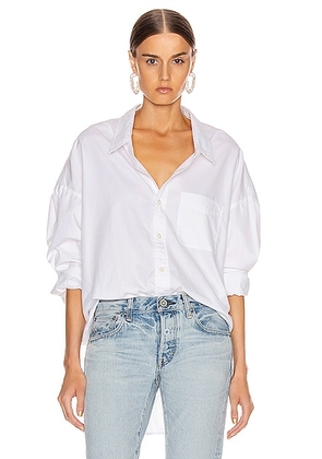 R13 Drop Neck Oxford Shirt in White - White. Size L (also in XS).