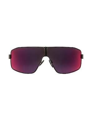 Prada Linea Rossa Shield Frame Sunglasses in Black  Red  & Orange - Black. Size all.