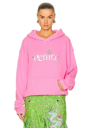 ERL Unisex Silver Printed Venice Hoodie Knit in PINK - Pink. Size L (also in M, XL/1X).