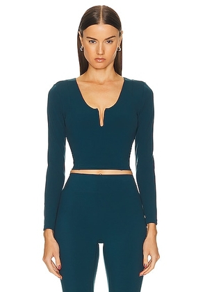 Le Ore Veneto Deep V Neck Long Sleeve Top in Reflecting Pond - Teal. Size M (also in ).