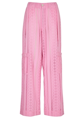 Damson Madder Vacation Rafe Broderie Anglaise Cotton Trousers - Pink - 12 (UK12 / M)