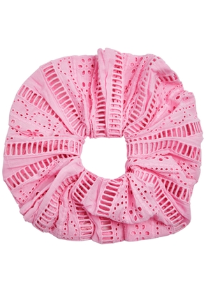 Damson Madder Oversized Broderie Anglaise Cotton Scrunchie - Pink