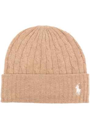 Polo Ralph Lauren embroidered-logo cable-knit beanie - Neutrals