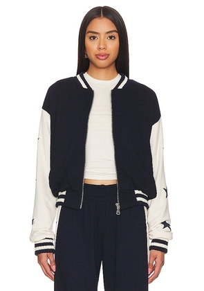 Lauren Moshi Taissa Varsity Jacket in Navy. Size L, S, XL, XS.