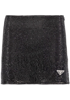 Prada rhinestone-embellished mesh miniskirt - Black