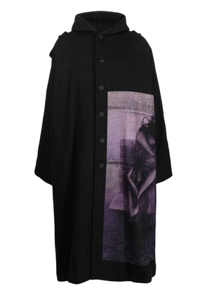Yohji Yamamoto graphic-print hooded coat - Black