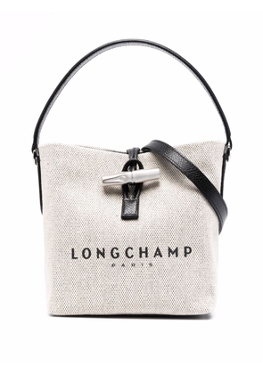 Longchamp small Roseau canvas bucket bag - Neutrals
