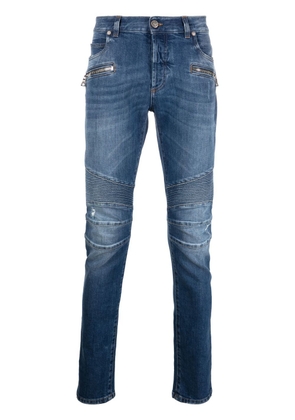 Balmain ribbed-detail skinny jeans - Blue