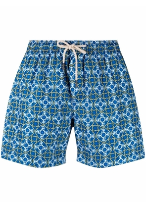 PENINSULA SWIMWEAR tile-print drawstring-waist swim shorts - Blue