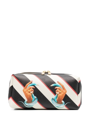 Seletti graphic-print striped wash bag - Black