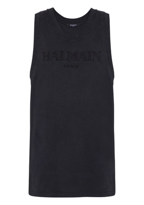 Balmain logo-embroidered cotton tank top - Black