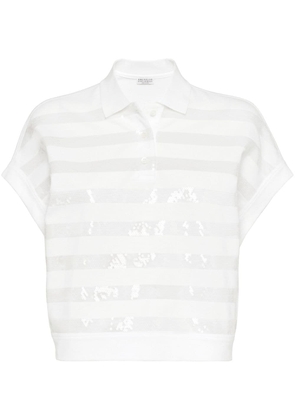 Brunello Cucinelli sequinned cotton polo shirt - White
