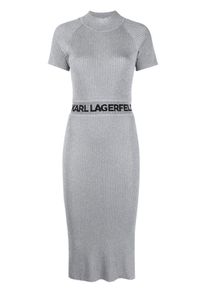 Karl Lagerfeld lurex logo-waist ribbed dress - Grey