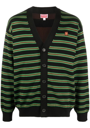 Kenzo flower-embroidered striped cardigan - Black