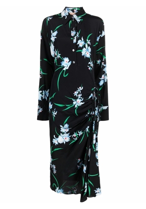Nº21 ruched floral-print silk dress - Black