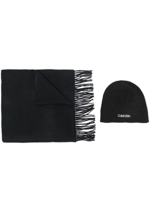 Calvin Klein logo-embroidered beanie and scarf set - Black