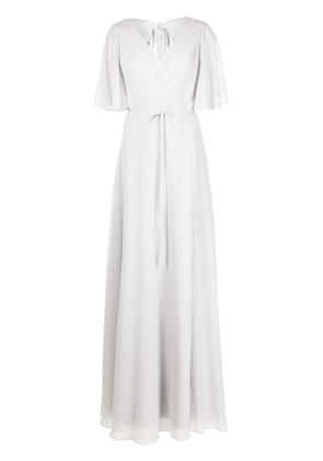 Marchesa Notte Bridesmaids draped-sleeve rear-cutout gown - Grey