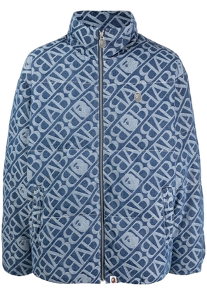 A BATHING APE® monogram-jacquard denim padded jacket - Blue