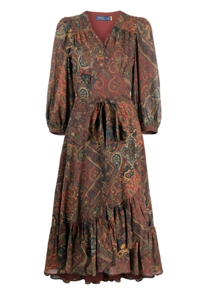 Polo Ralph Lauren motif-print wrap dress - Brown
