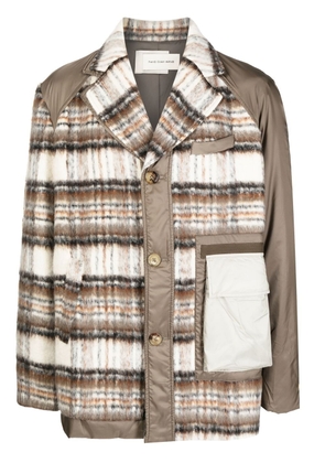 Feng Chen Wang plaid panelled button-up coat - Brown