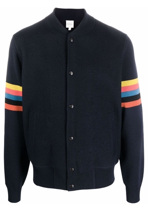 Paul Smith stripe-detail knitted bomber jacket - Blue