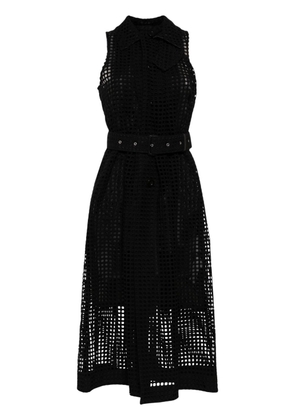 sacai belted cotton-mesh midi shirt dress - Black