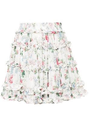 Needle & Thread floral ruffled mini skirt - White