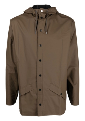 Rains drawstring-hooded button jacket - Brown