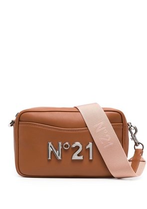 Nº21 logo-plaque leather crossbody bag - Brown