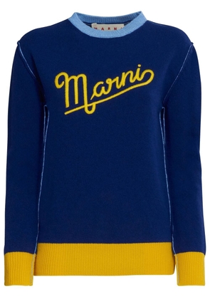 Marni intarsia logo-knit crew neck jumper - Blue