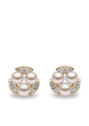 Yoko London 18kt yellow gold Sleek Akoya pearl diamond stud earrings