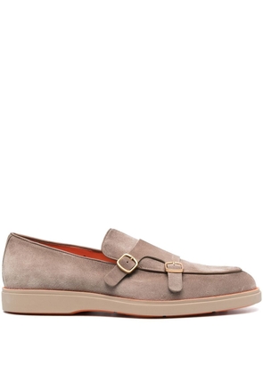 Santoni buckled suede monk shoes - Brown