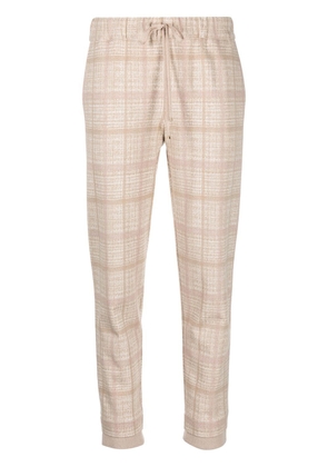 D.Exterior checked tapered drawstring trousers - Neutrals