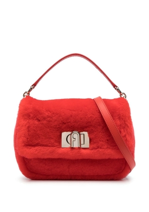 Furla logo-plaque sheepskin tote bag - Red