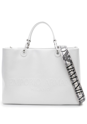 Emporio Armani logo-embossed leather tote bag - White