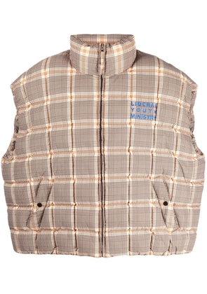 Liberal Youth Ministry appliqué-lettering check-pattern gilet - Neutrals