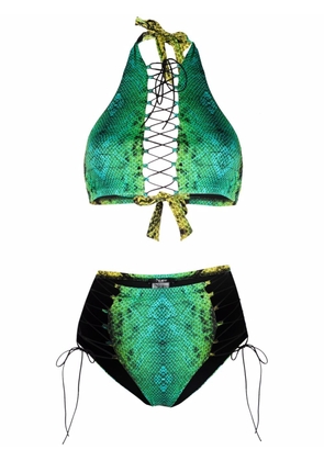 Noire Swimwear snakeskin-print lattice-strap bikini set - Green