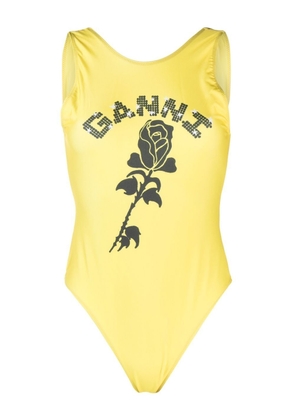 GANNI logo-print floral swimsuit - Yellow