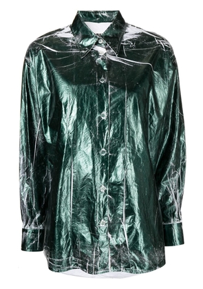 MM6 Maison Margiela crinkled metallic-finish shirt - Green
