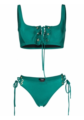 Noire Swimwear lattice-strap metallic bikini set - Green