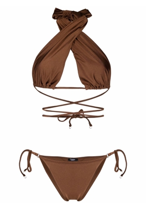 Noire Swimwear cross front bikini set - Brown