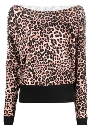 LIU JO off-shoulder leopard print jumper - Brown