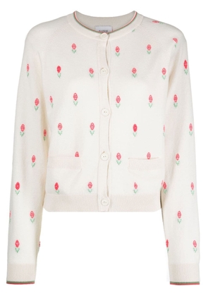 Barrie rose-patterned intarsia knit cardigan - Neutrals
