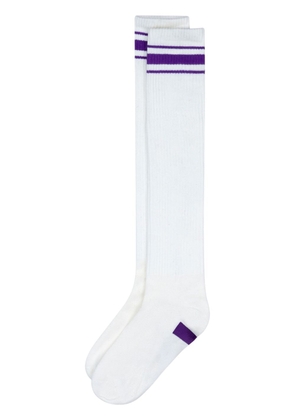 TEAM WANG design stripe-detail ribbed knee-high socks - White