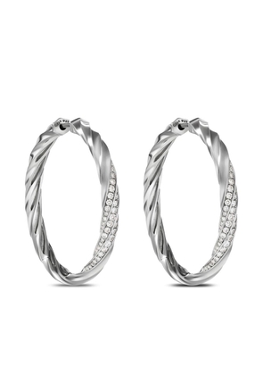 David Yurman sterling silver Cable Edge diamond hoop earrings