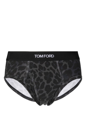 TOM FORD logo-band leopard-print briefs - Grey