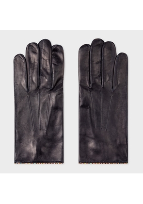 Paul Smith Navy Leather Gloves With 'Signature Stripe' Piping Blue